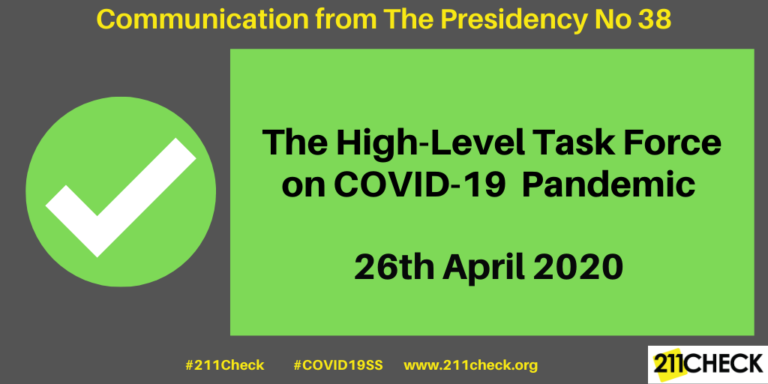 Update No 38, The High-Level Task Force on COVID-19  Pandemic,  26th April 2020