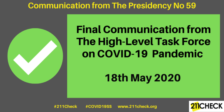Final Communication from The Presidency No.59, The High-Level Task Force on COVID-19 Pandemic, 18th May 2020