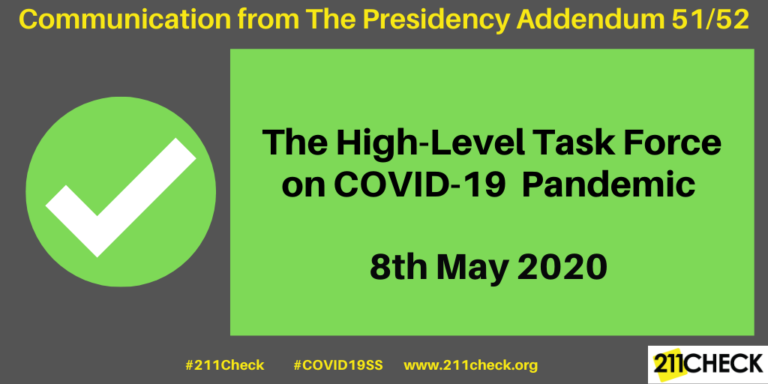 Communication from The Presidency, Addendum No.51 and 52, The High-Level Task Force on COVID-19 Pandemic, 8th May 2020