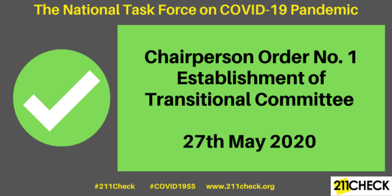 Chairperson Order No.1, The National Task Force on COVID-19 Pandemic, 27th May 2020