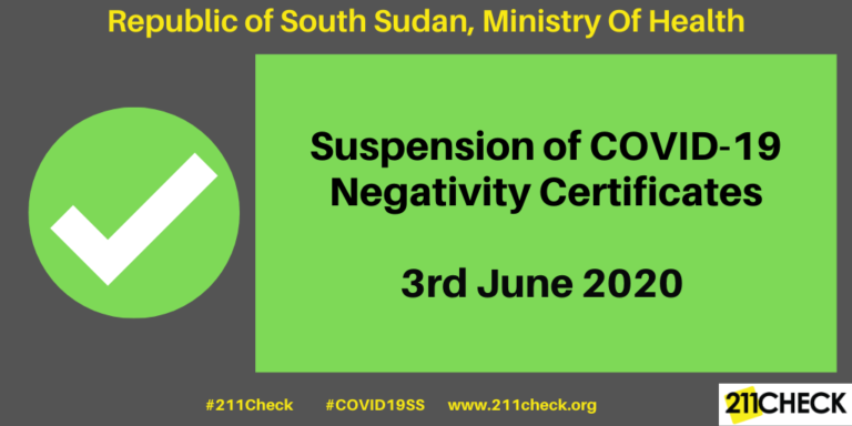 Ministry of Health, Suspension of Issuance of COVID-19 Negativity Certificates, 3rd June 2020