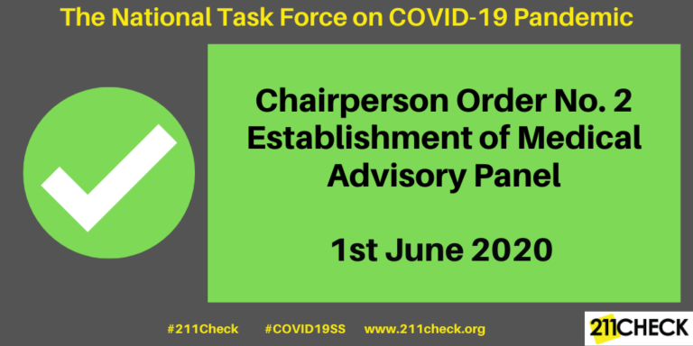 Chairperson Order No.2, The National Task Force on COVID-19 Pandemic, 1st June 2020