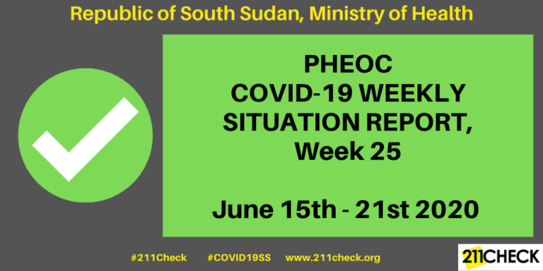Ministry of Health, Public Health Emergency Operations Center (PHEOC), COVID-19 Weekly Situation Report for Week 25, 15th – 21st June 2020