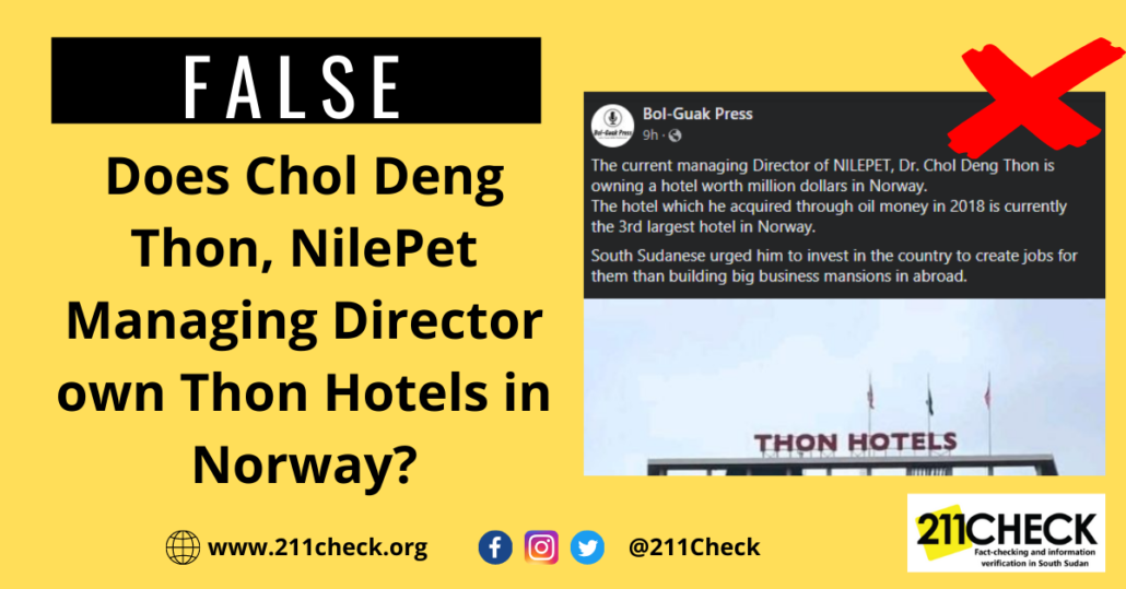FALSE CLAIM ABOUT CHOL DENG THON OWNING A HOTEL IN NORWAY