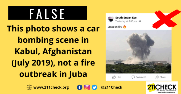 Fact-check: This photo shows a car bombing scene in Kabul, Afghanistan, not a fire outbreak in Juba