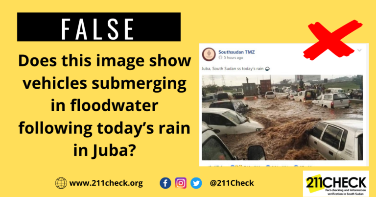Fact-check: This image does not show vehicles submerged in floodwater following today’s rain in Juba