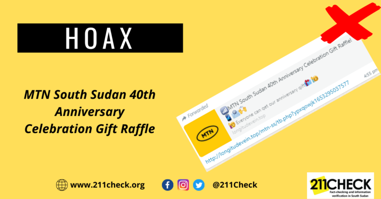 Fact-check: MTN South Sudan 40th Anniversary Celebration Gift Raffle is a Hoax