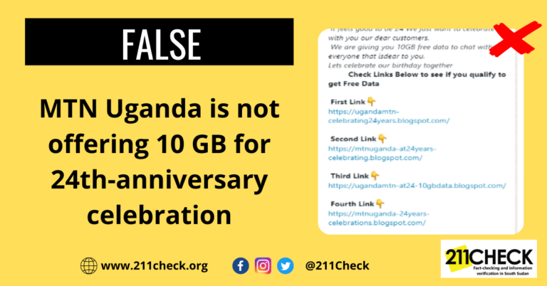 Fact-check: Is MTN Uganda Offering 10 GB Free data to its subscribers for 24th Anniversary? No, it is false.