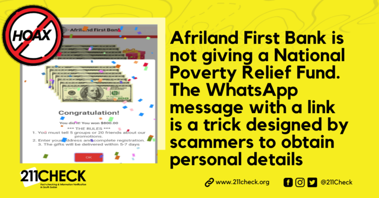 <strong>Fact-check: Afriland First Bank in Juba isn’t giving Poverty Relief Fund</strong>