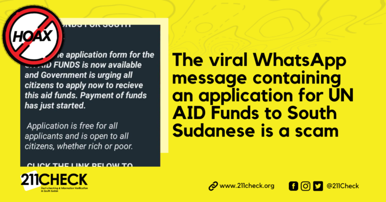 Fact-check: WhatsApp message advertising UN AID funds for South Sudan is a hoax