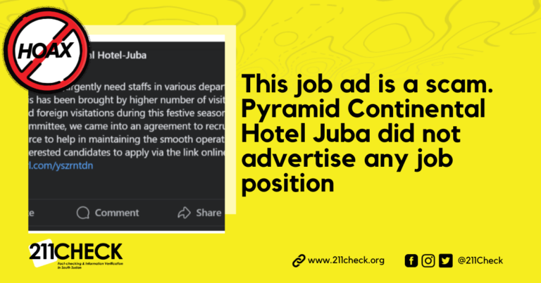 <strong>Fact-check: Pyramid Continental Hotel Juba didn’t advertise these positions</strong>