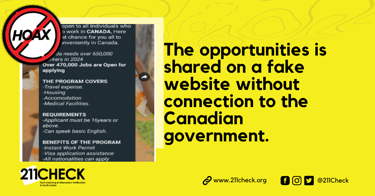 Canadian government 2024 visa sponsorship jobs WhatsApp message is a hoax