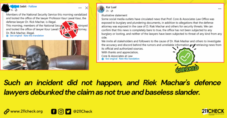Fact-check: No, Riek Machar’s defence lawyer’s office has not been raided